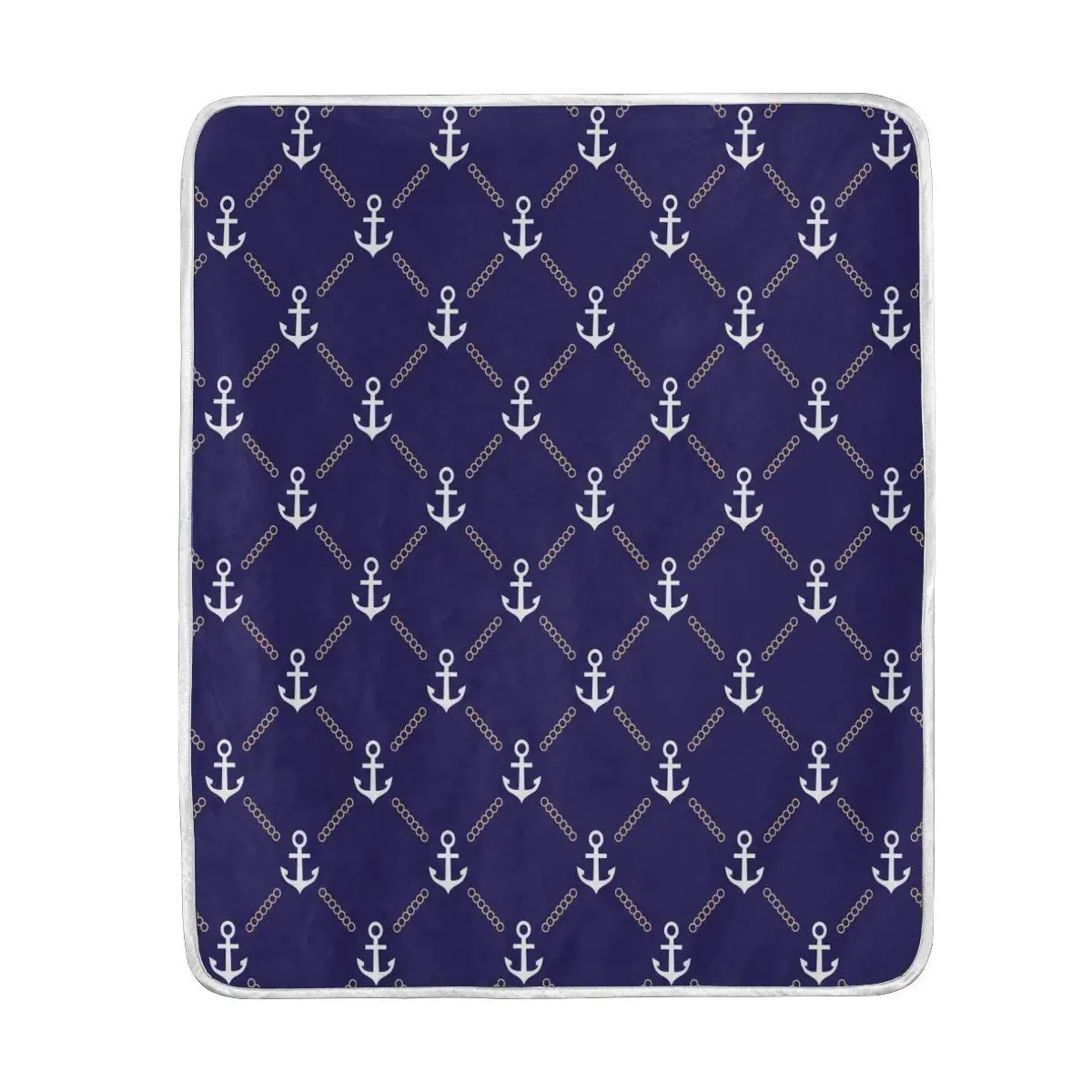 Nautical Anchor Navy Blue Blanket Soft Warm Cozy Bed Couch Lightweight
