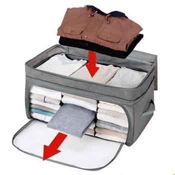 

OUNONA 69L Foldable Storage Box Anti-bacterial Bamboo Charcoal Transparent Window Clothes Blanket Storage Bag Box Organizer