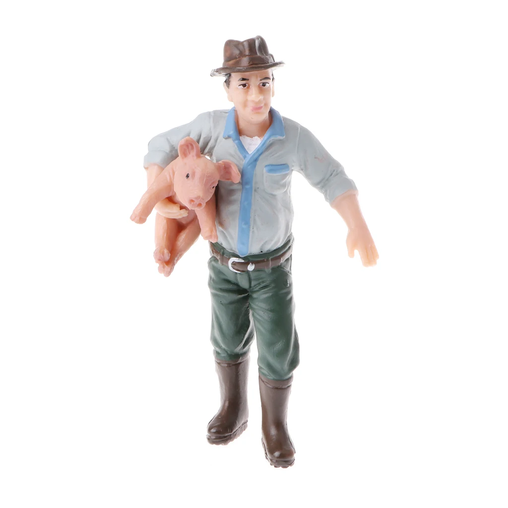 PVC Farm Animal Models Figurine Kids Children Nature & Science Toys - Farmer Holding Pig Figures