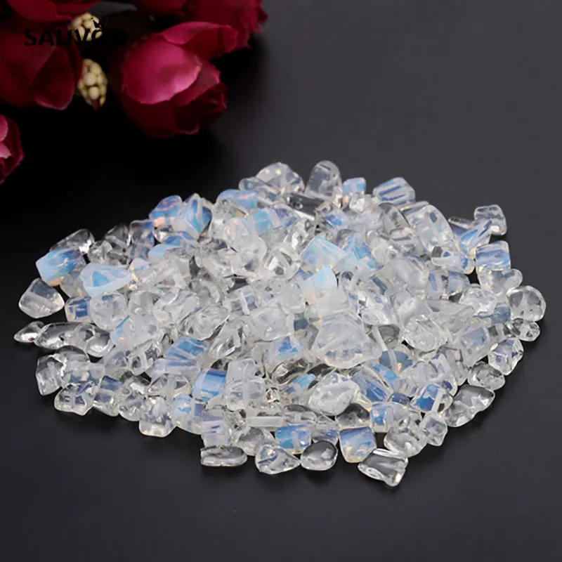 

SAUVOO Approx.80cm/lot Irregular Natural Opal Clear Moonstone Gravel Crushed Beads 5-8mm for DIY Handmade Jewelry Making F1821
