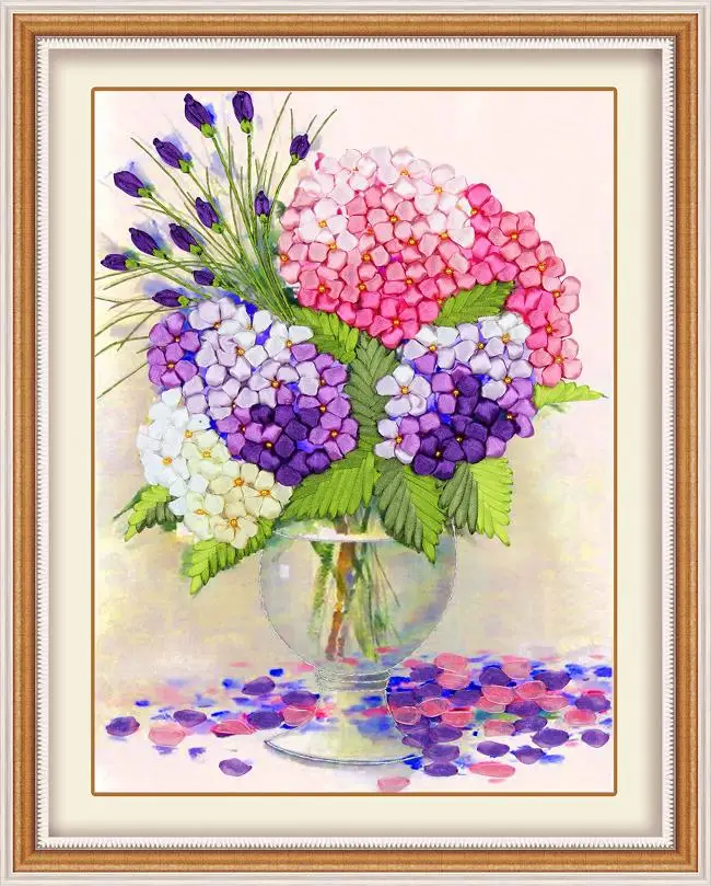 

flowers vase cross stitch kit needlework 3D DIY diamond Ribbon embroidery painting craft gift wall home decor