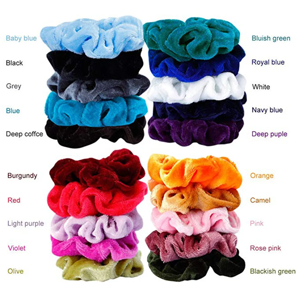 

High Quality 20PCS Velvet Elastic Hair Bands Scrunchy for Women Girls Hair Accessories Mulitcolor hair ring set 2M81105