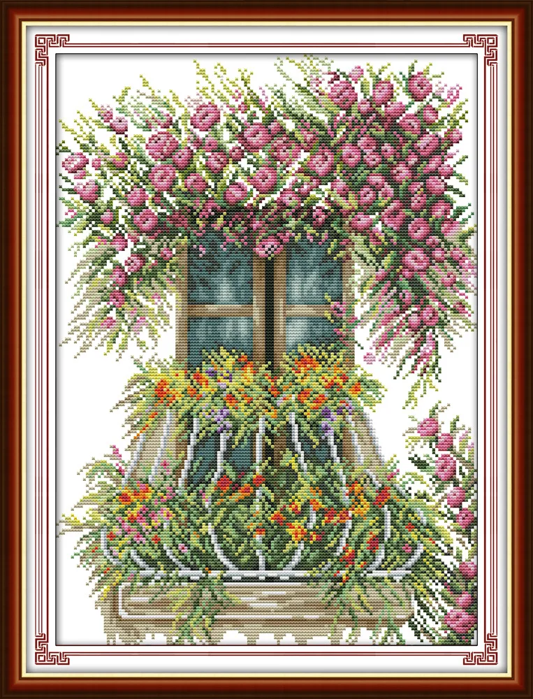 

Window Sill Flower DMC Counted Chinese Cross Stitch Kits Printed Cross-Stitch Set Embroidery Needlework