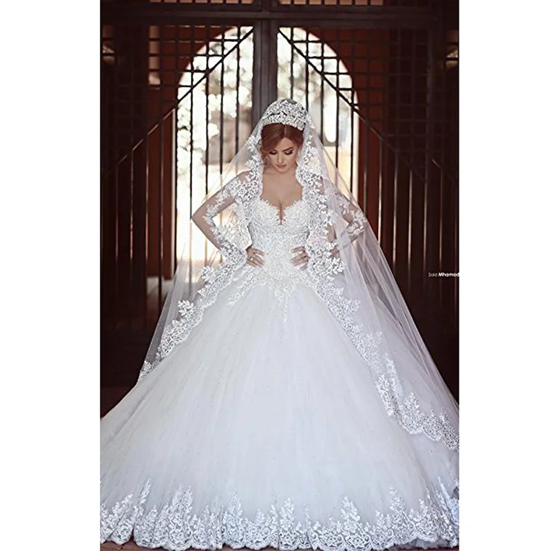 Mejor Precio 2016 Vestido De Novia Musulman De Encaje Transparente De Manga Larga Vestido De Baile Arabe Apliques De Encaje Para Mujeres Vestidos De Novia June 2020