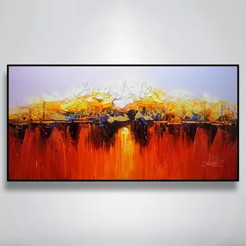 

Modern abstract of sunrise painting ,Hand painted canvas oil paintings Wall art Pictures for living room