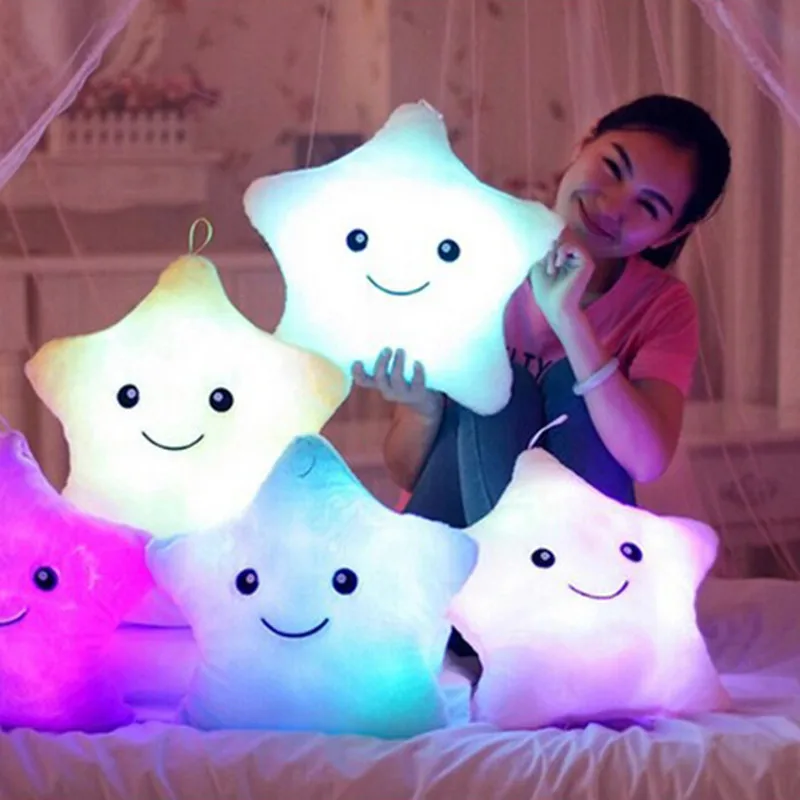 35cm LED Stuffed Plush Pillow Luminous Stars Smiley Soft Peluches Cushion Creative Cute Light Toys for Kids