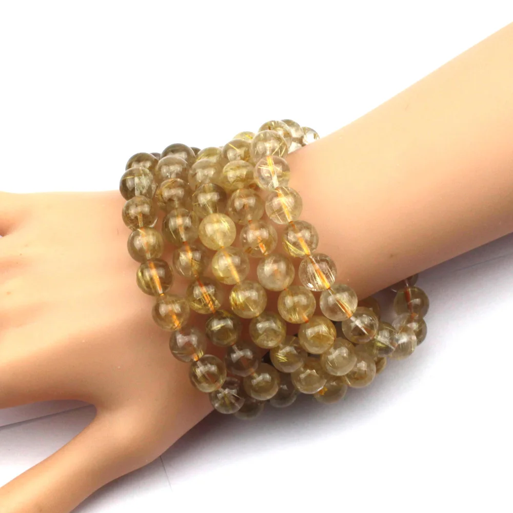 10 мм натуральный Золотой Рутиловый кварцевый камень бисер браслет натуральный камень браслет DIY ювелирные изделия для женщин для мужчин