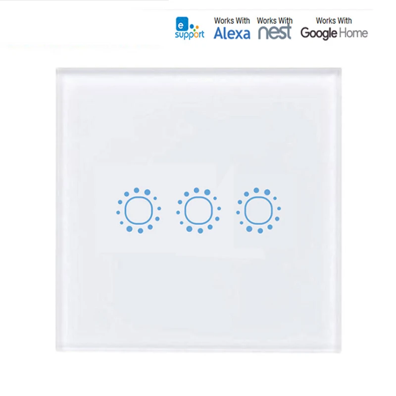 

WIFI Smart Touch Switch APP Wireless Remote Light Wall Switch Crystal Glass Panel Works With Alexa / Google Home