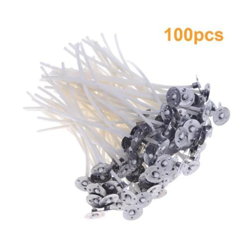 

100pc Candle Wicks Cotton Core Pre Waxed With Sustainers For Candle Making 2Size