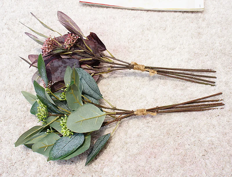 5 стеблей Связки искусственного серебра доллар эвкалипта с толстыми плоскими листьями, Классический шелковый зелени листва цветок наполнитель для свадьбы дома