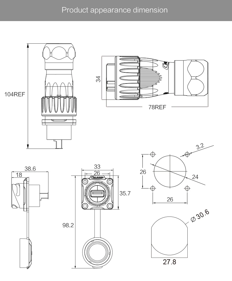 1 4 bayonet connecting usb3 0 metal shell waterproof data connector