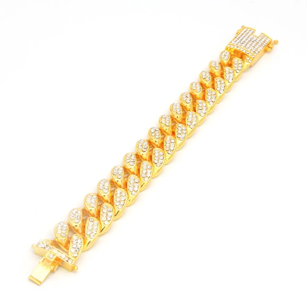 Хип-хоп мужской браслет с искусственными бриллиантами, кубинские звенья и цепочки, браслет из сплава золотого цвета для браслета, мужские ювелирные аксессуары