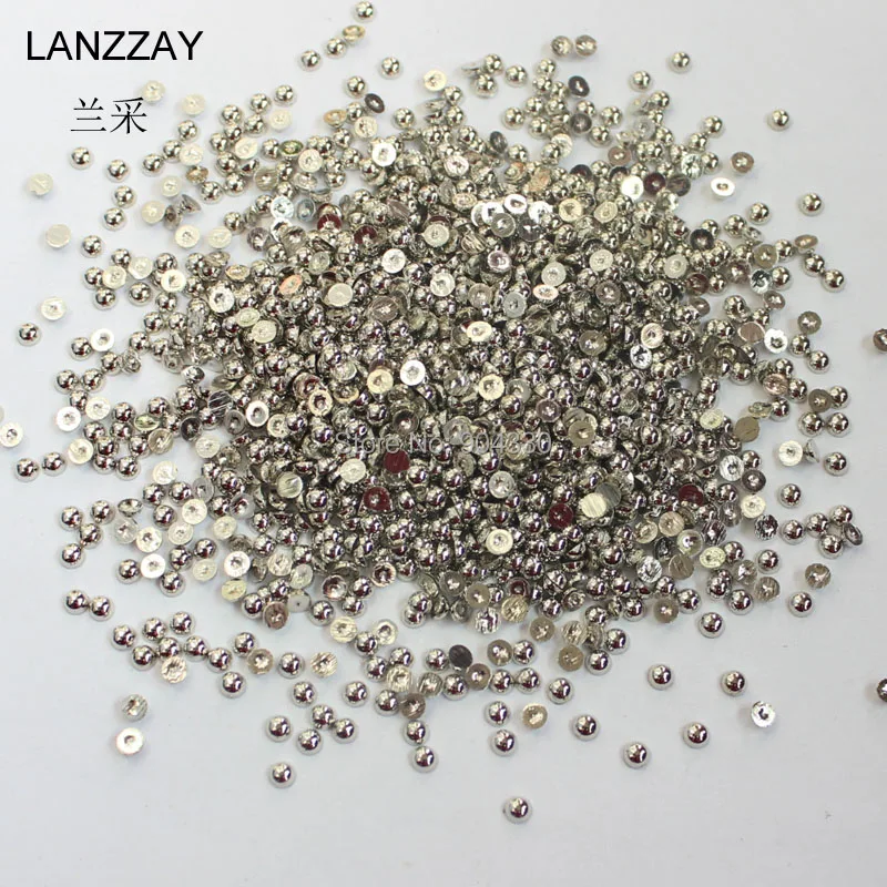 

Free Shipping LANZZAY 5000pcs Rhodium Plated 3mm Half Round Flat Back Pearls Jewelry Garment Beads DIY Nail Art Craft Decoration