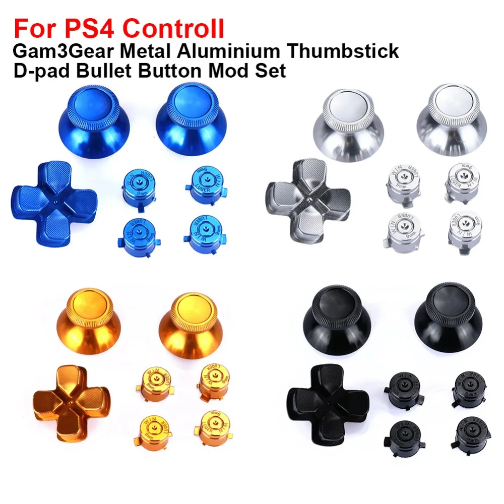 

Thumb Stick Grip Cap Bullet Buttons Set Kits Gold Game Machine Video Game Metal Bullet Buttons Metal for Sony PS4 controller