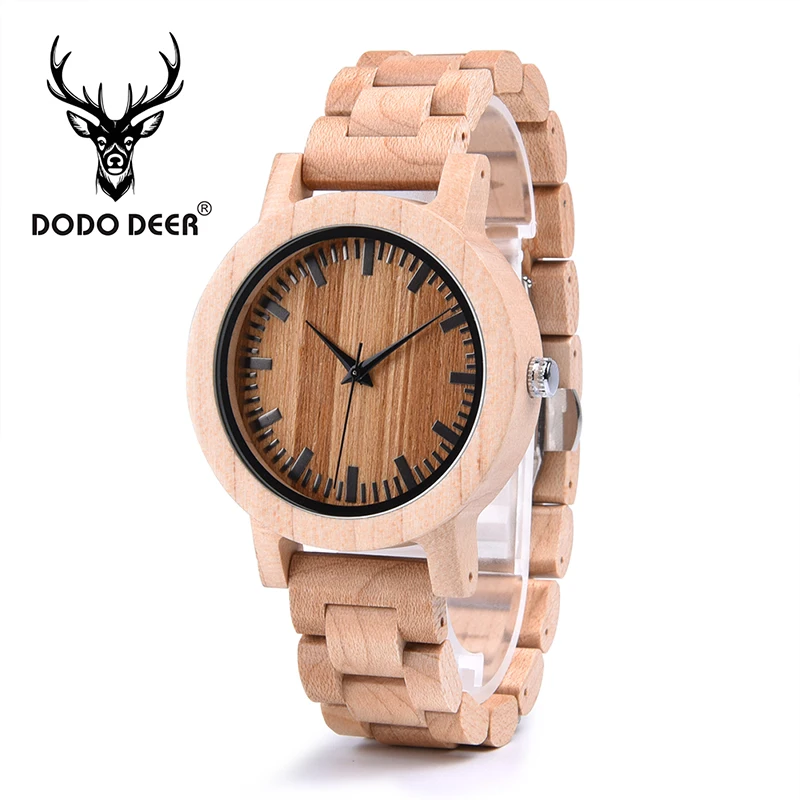 

DODO DEER Fashion Simple Maple Handmade Wooden Luxury Light Quartz Male Watch Watches Men Customize Gift Present Drop Ship A04-4
