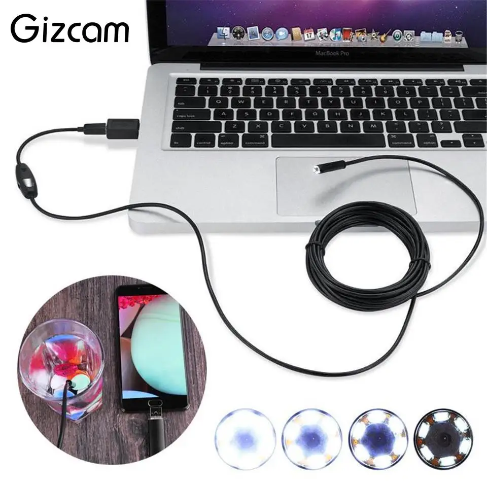 Gizcam 2 м 7 мм 0.3MP микро USB OTG эндоскоп водонепроницаемый канализационный