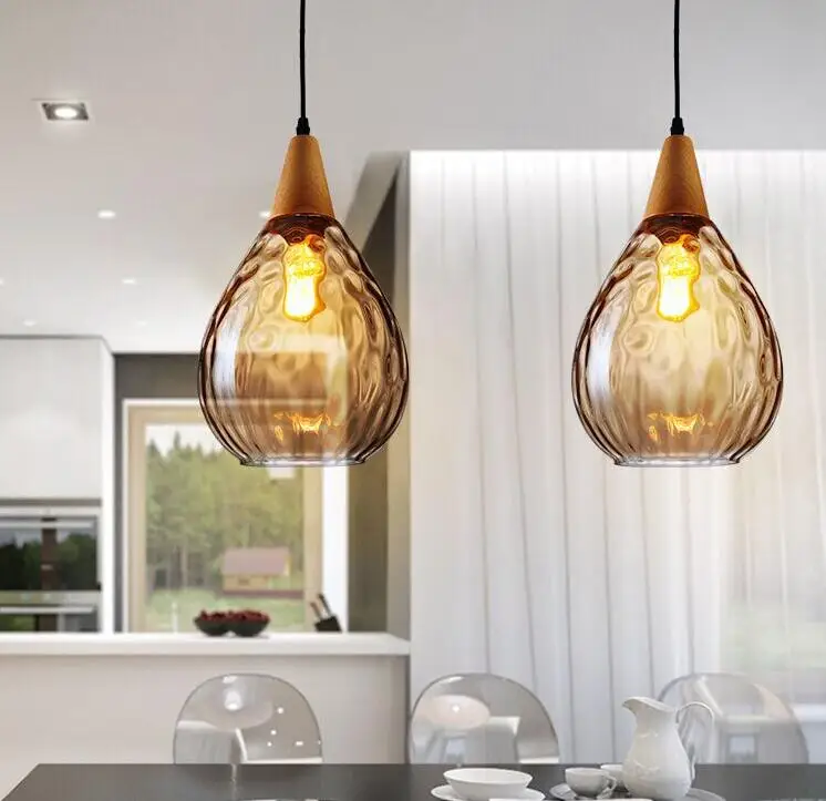 Vidro do Vintage Conduziu a Lâmpada Pingente de Jantar Luzes da Sala Luminárias para Casa Iwhd Nordic Estar Bola Vidro Pendurado Iluminação Interior 7 Cheap Luzes de pendentes