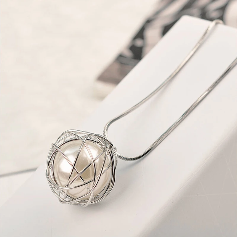 

Fashion Modern Girl Bird's Nest Large Round Simulated-Pearl Long Drop Necklace & Pendants Jewelry For Women Souvenir Party Gift