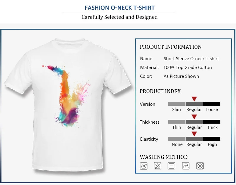 Casual T-shirts Fashion O-Neck Saxophone musical instrument art Cotton Fabric Men's Tops T Shirt Summer Short Sleeve Tee-Shirts