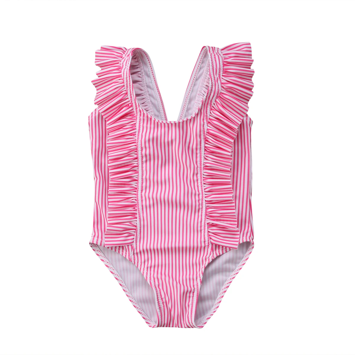 Купальный костюм в полоску для новорожденных девочек, Цельный купальник бикини, купальный костюм - Цвет: Розовый