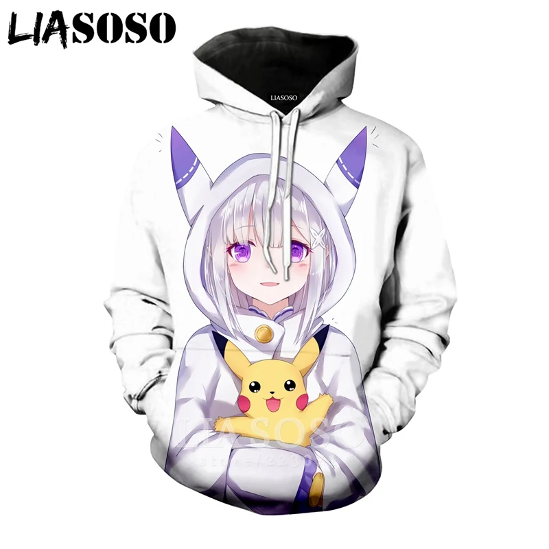 

LIASOSO 2019 Winter New Men Women Sweatshirt 3D Print Anime Re Zero Hoodie Long Sleeve Casual Harajuku Hip Hop Pullover B010-30