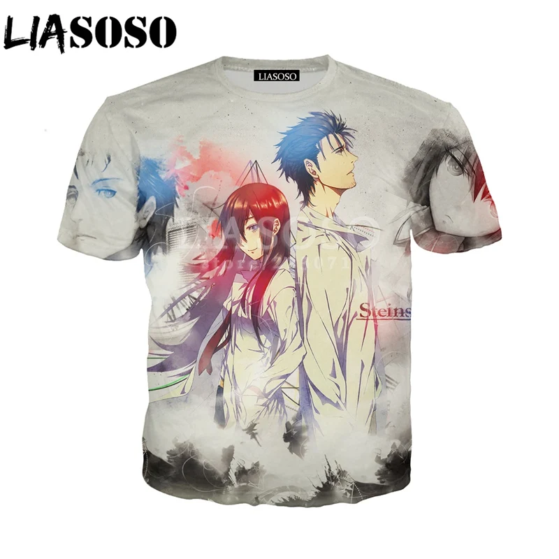 

LIASOSO Summer New Fashion Men Women Short Sleeve Sweatshirt 3D Print Anime Steins Gate T Shirt Round Neck Top Pullover A045-01