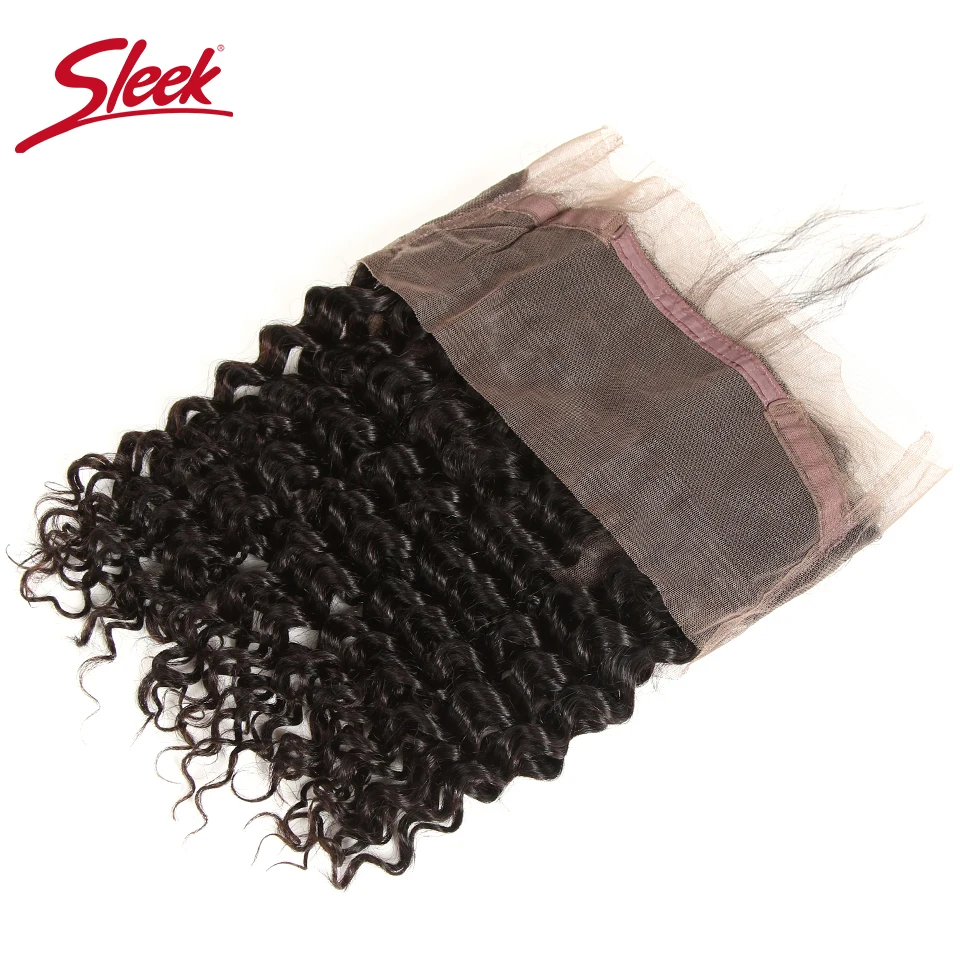 Sleek Brazilian Deep Wave 360 Lace Frontal Closure 100% Remy Human Hair Natural Color Free Part Top Closures 10 to 20 Inches