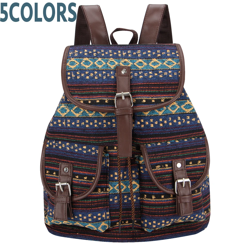 

SANSARYA Thai Indian Chic Vintage Bagpack Aztec Women Backpack Bohemian Drawstring Rucksack Ethnic School Bags For Teenage Girls