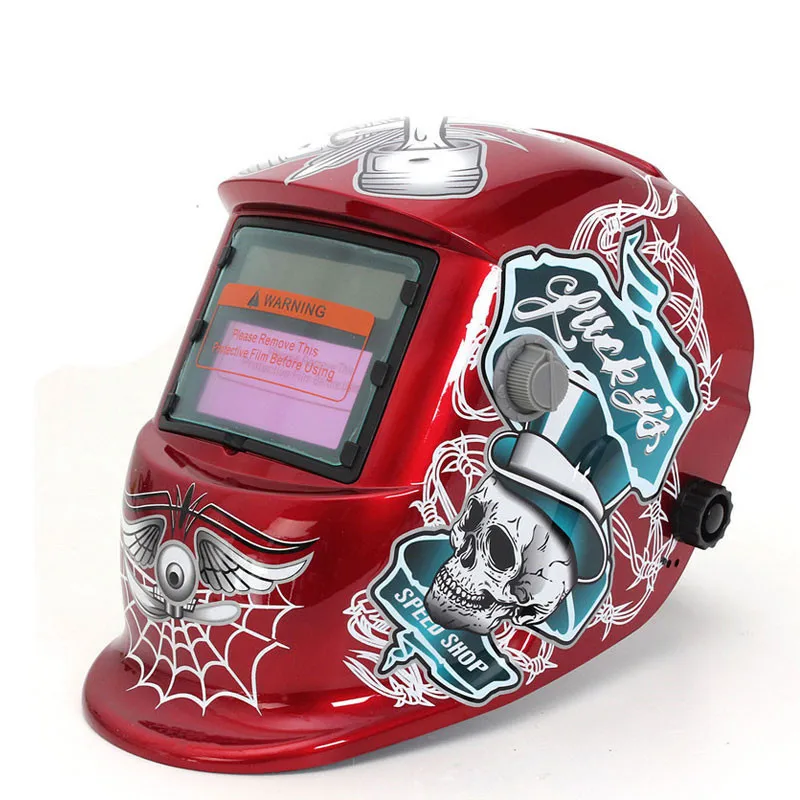 

Red Standard Design Solar Welding Helmet Auto Darkening Electric Grinding Welding Face Mask Welder Cap Lens Cobwebs and Skull