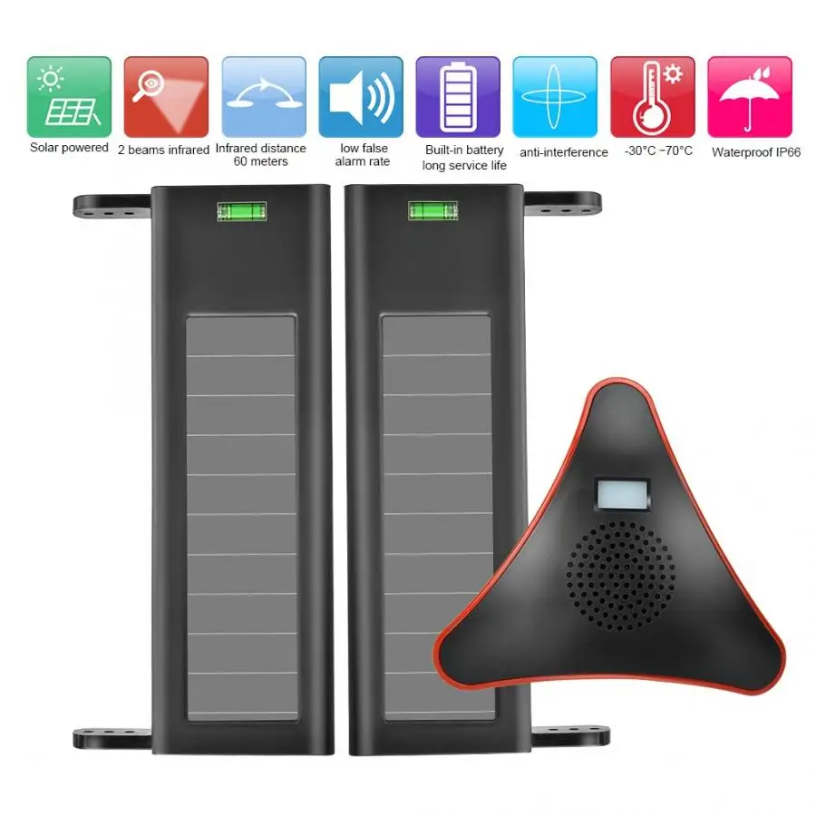 

Pair of Waterproof Infrared Beam Sensor Solar Photoelectric Detector US Plug