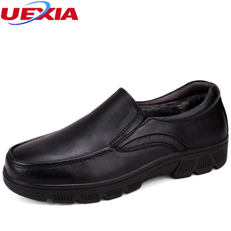 

Middle Old Aged Flats Handsome Loafers Fathers Dress Shoes Men Round Toe Formal Casual Oxford Office Winter Warmth Fur Big Size