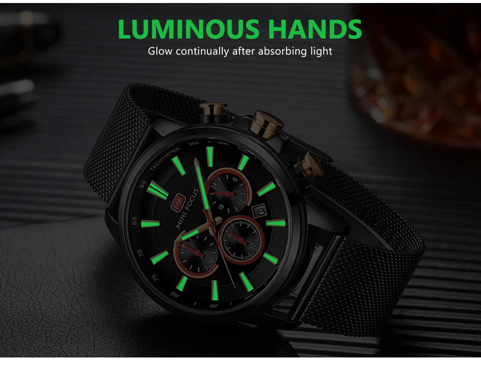 Мужские часы с мини-фокусом, люксовый бренд, светящиеся стрелки, хронограф, кварцевые спортивные часы, полностью стальные водонепроницаемые мужские наручные часы