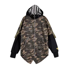 Новинка, Мужская одежда, камуфляжная, длинная, с капюшоном, мужская, Вельветовая куртка, хип-хоп, панк, поддельные, два пальто, хлопковые костюмы