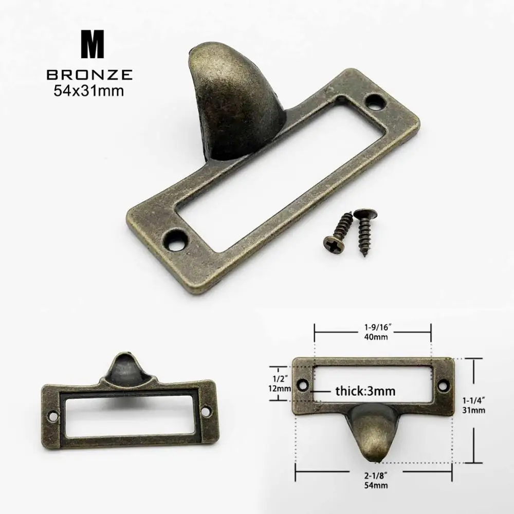 2 шт. небольшой сверхмощный античная латунь черный декоративный мебельный шкаф ярлык ящика Потяните тег Рамка ручка файл имя держатель для карт - Цвет: M bronze 54x31mm