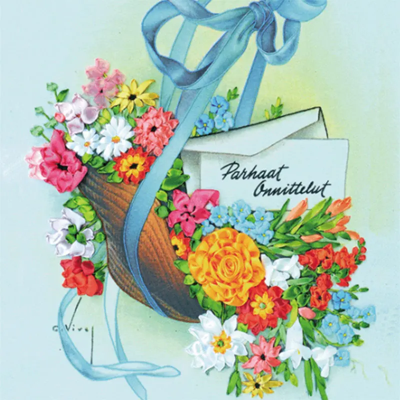 

45X50cm Fairy Baskets Needlework 3d Cross Stitch Kit Unfinished Ribbon Embroidery Painting Fashion Home Decor Painting