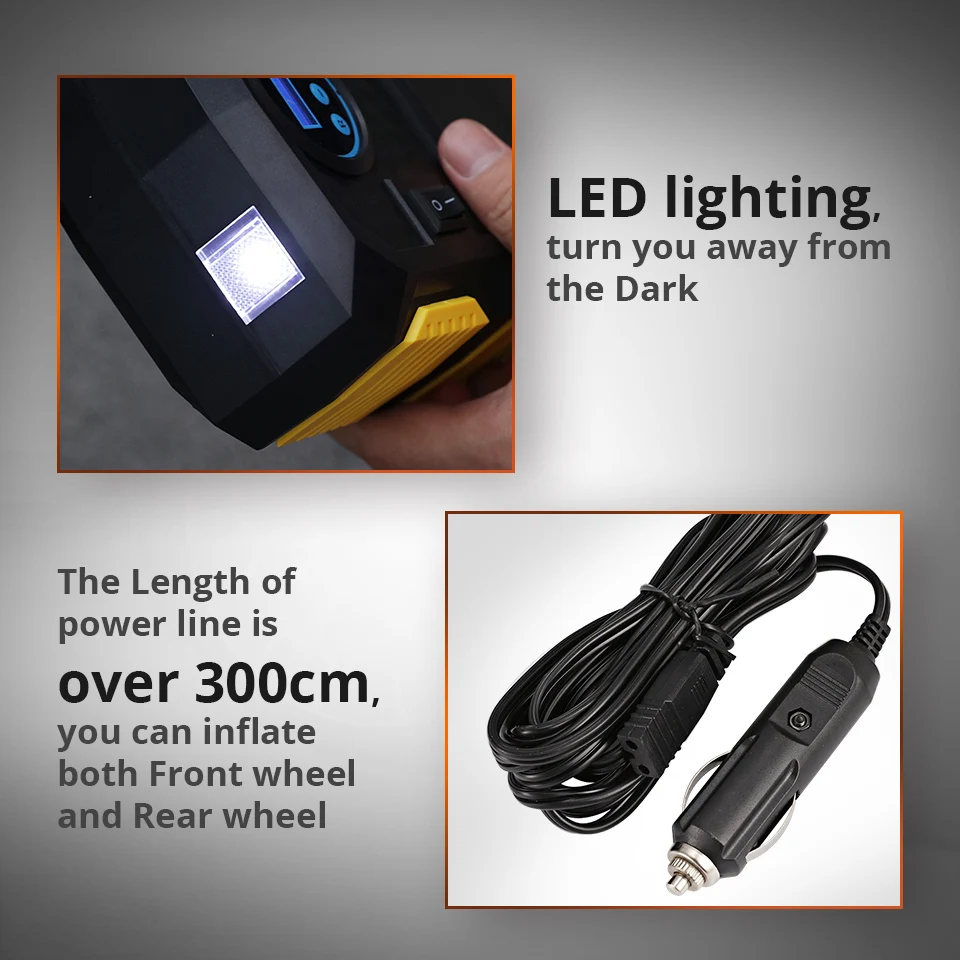 Auxmart Car Tire Inflator Pump Portable Electric 12V Auto Air Compressor LED Light Digital Inflatable Pump 19/22 Cylinder 120W