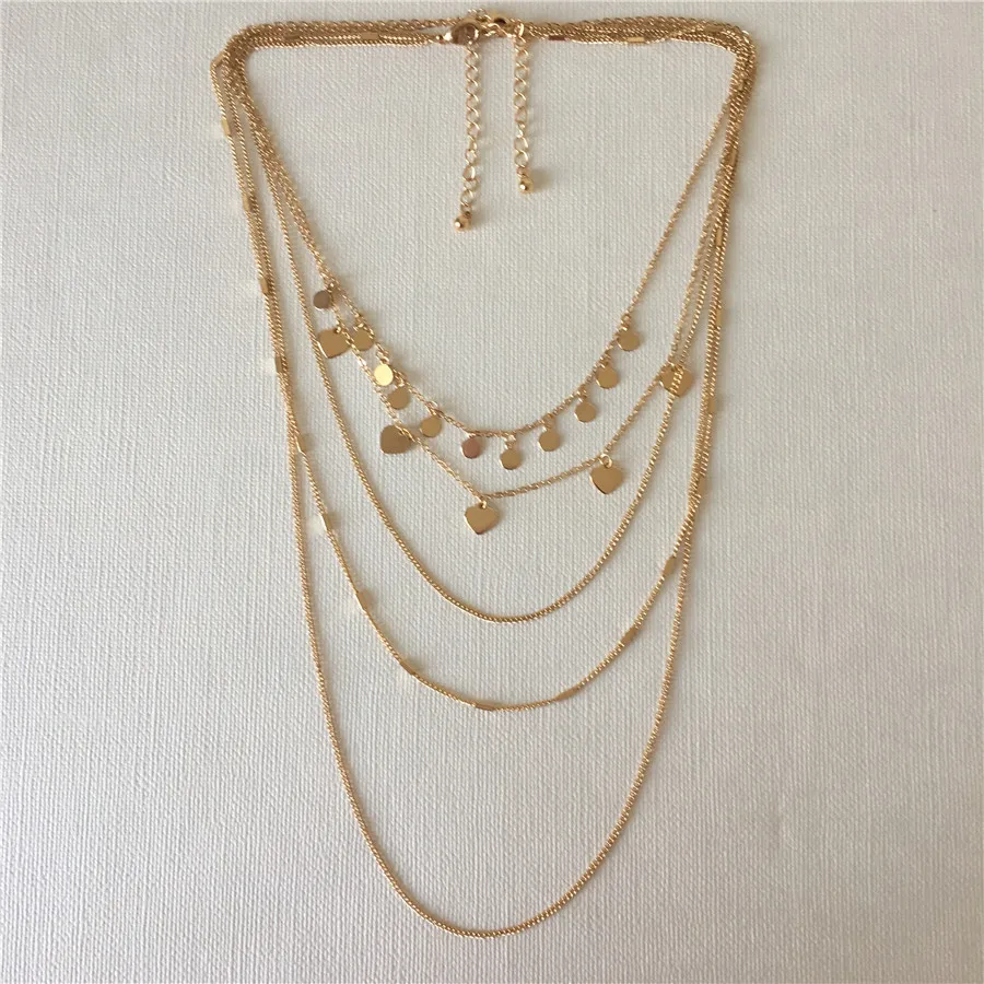 

CUTE NECKLACE GOLD COLOR PLATING SMALL HEART AND SMALL DISC PENDANT LAYERED NENCKLACE FOR WOMEN GIRL