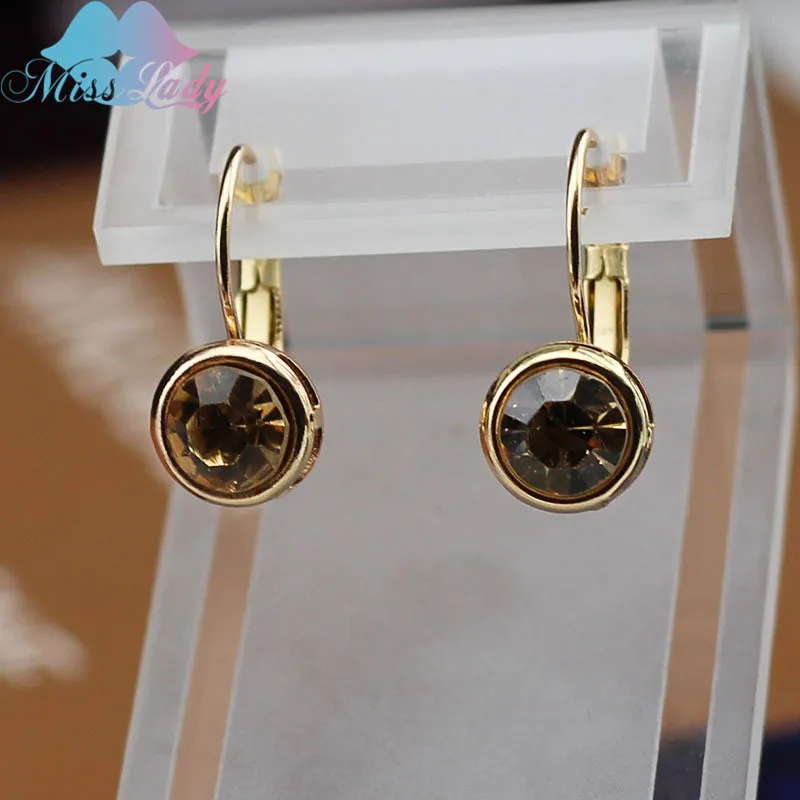 Miss Lady Gold color Crystal korean Fashion Jewelry Round minimalist small kpop drop Earrings for women MLY5126