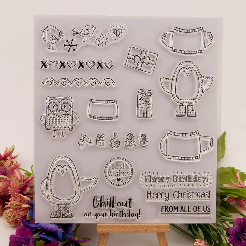 

Cute Penguin Merry Christmas Clear Stamps for Scrapbooking DIY Silicone Seals Photo Album Embossing Folder Paper Maker Template