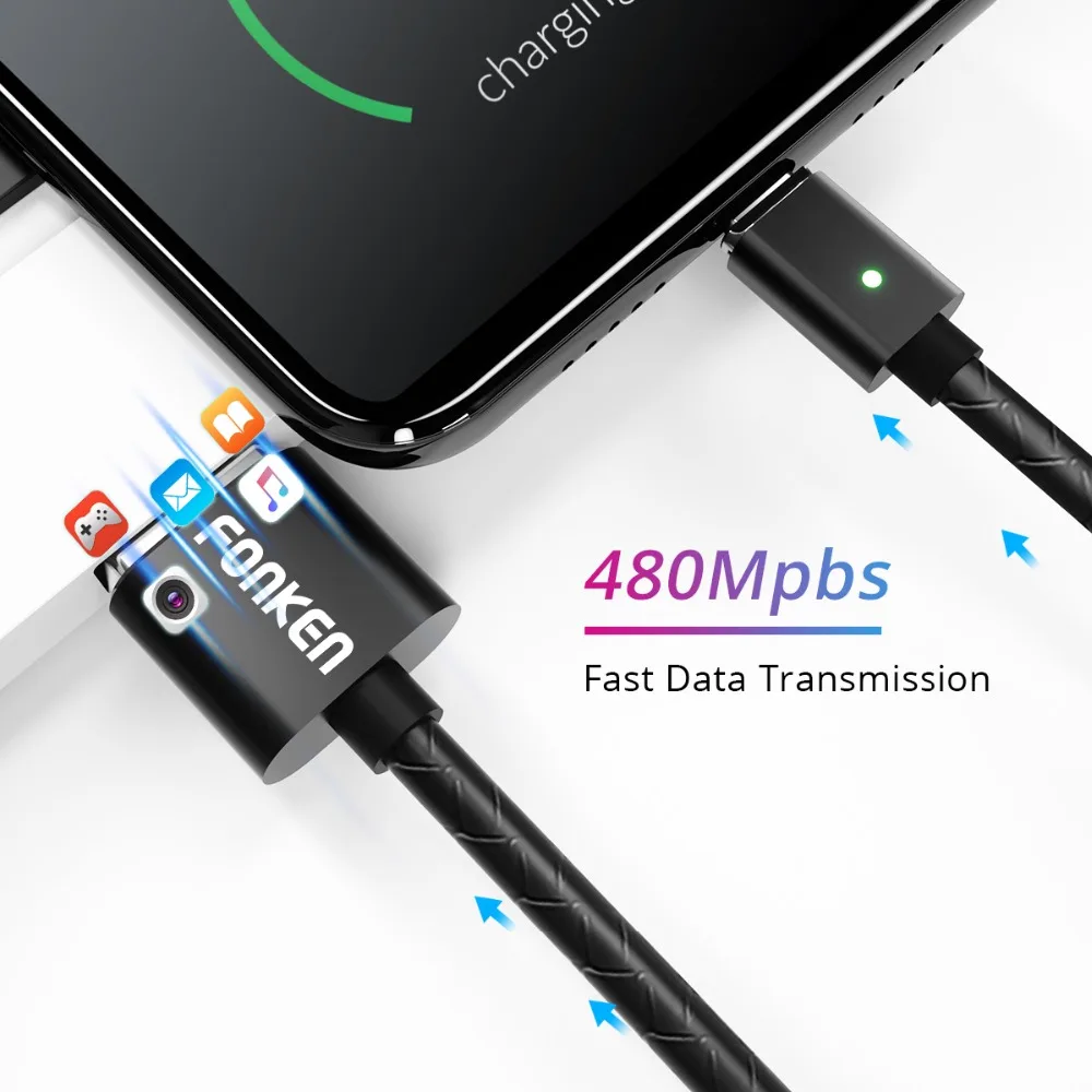 Магнитный кабель FONKEN USB Type C зарядный шнур для передачи данных магнитный телефона