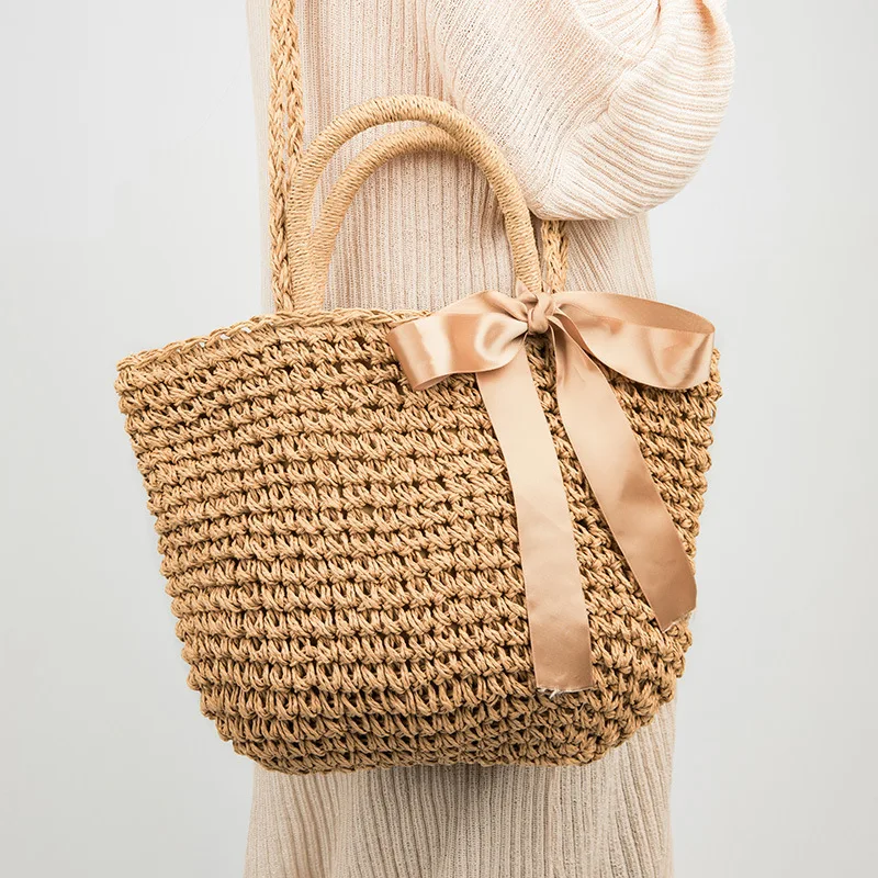 

Summer Women Shoulder Bag Casual Straw Bags Ladies Beach Straw Bag Female Rattan Tote Bags For Women Knitted Rattan Handbags