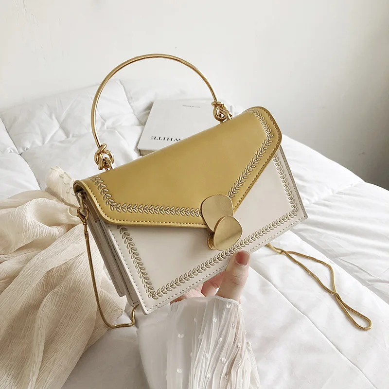 

Contrast Color Chain Women Shoulder Messenger Bag Fashion Small Square Brand Designer Crossbody Bag Lady Metal Handle Handbag