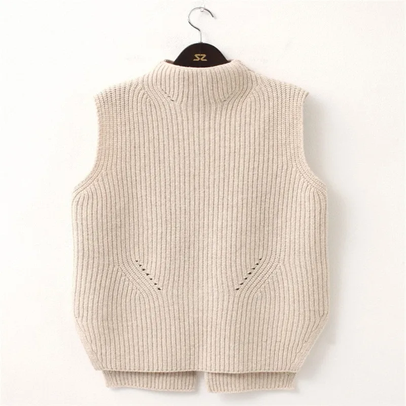 Autumn and winter high collar large size female wool vest Korean version of the sleeveless loose thick knit vest short pullover Autumn and winter high collar large size female wool vest Korean version of the sleeveless loose thick knit vest short pullover