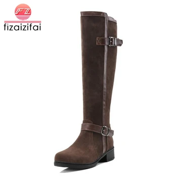 

Coolcept Size 33-43 Women High Heel Boots Round Toe Zipper Buckle Fur Knee Boots Winter Daily Warm Shoes Women Footwear