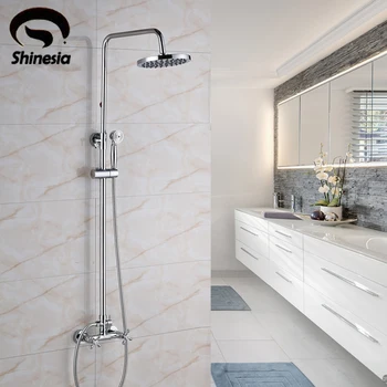 

Solid Brass Chrome Bathroom Shower Faucet Sets 8" Rainfall Shower Head with Hand Shower Wall Mounted