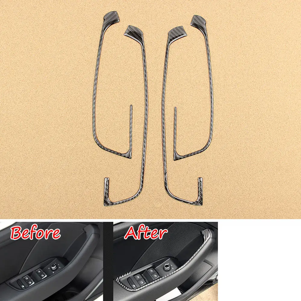 

4pcs/set Carbon Fiber Car Interior Door Armrest Window Lift Cover Trim Frame Fit For Audi A3 2013-2017 Car Styling Accessories