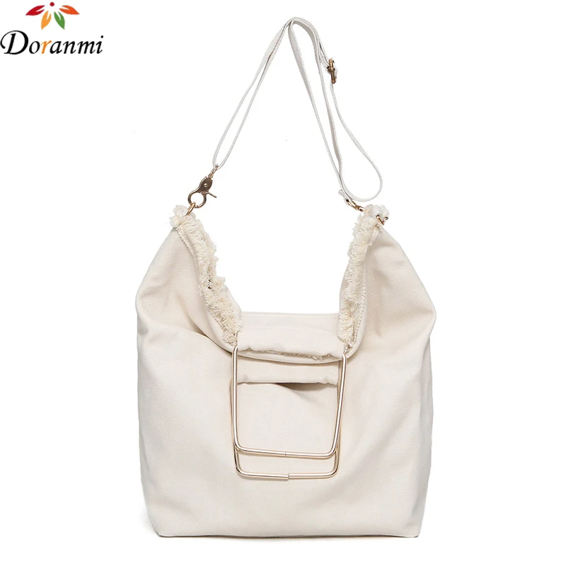 

DORANMI Canvas Women Handbag Female Large Tote Luxury Brand Designed White Metal Handle Big Totes Crossbody Bags Handbag STB065