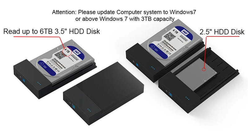 tool free 3.5'' sata hdd case power hard disk caddy USB 3.0 5gbps hdd enclosures suit for 6TB sata computer hdd ssd blueendle