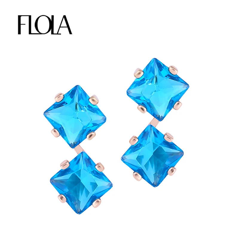 Новые серьги-гвоздики FLOLA с кубическим цирконием 585 золотые синие квадратная