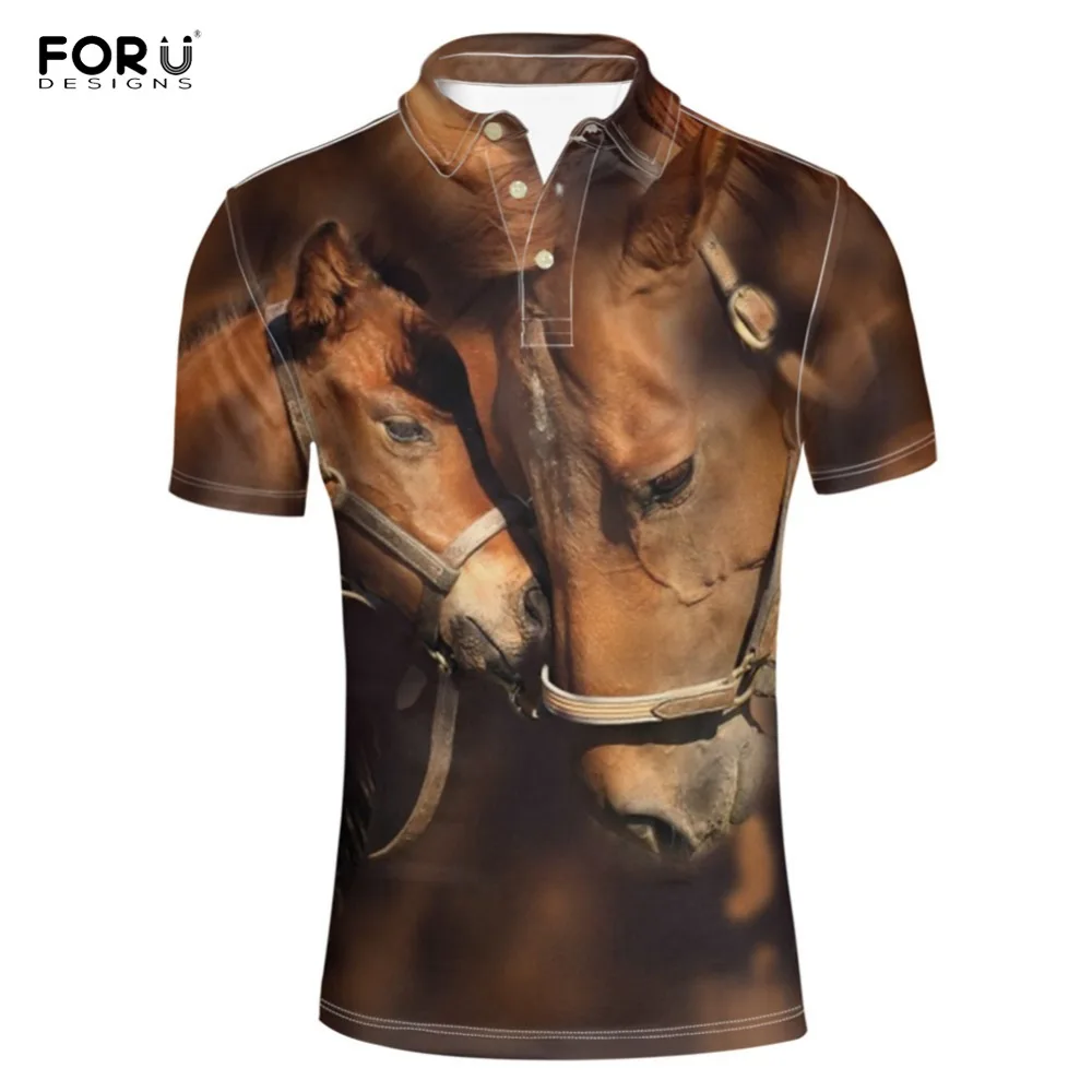 FORUDESIGNS/рубашка 3D лошадь животных печати Летняя одежда Топ взрослых топы, футболки для Для мужчин короткий рукав рубашки Homme